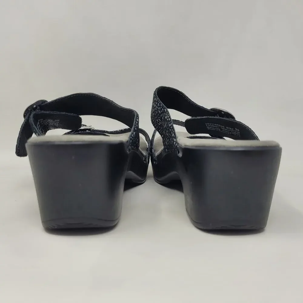 Dansko Sandals EU38‎ US8 Black Shagreen Sophie Leather Slides Heeled Slip On
